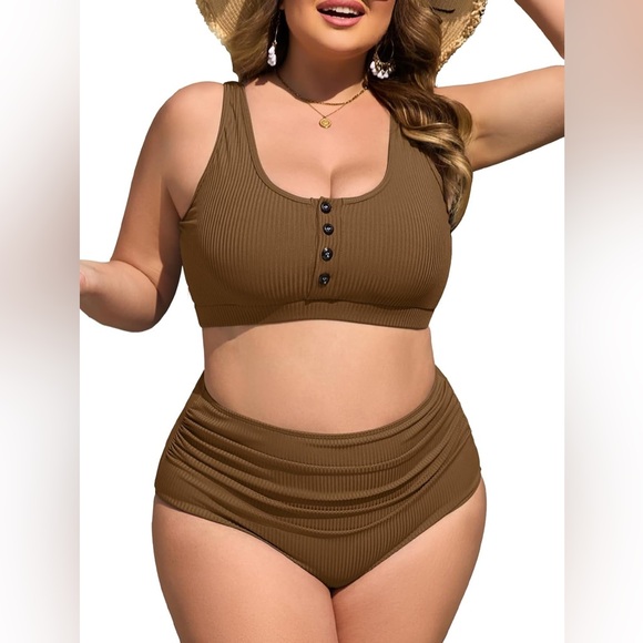 Summer Mae Plus Size Ribbed Bikini Set Two Piece High Waist Swimsuit NWT - Picture 1 of 8